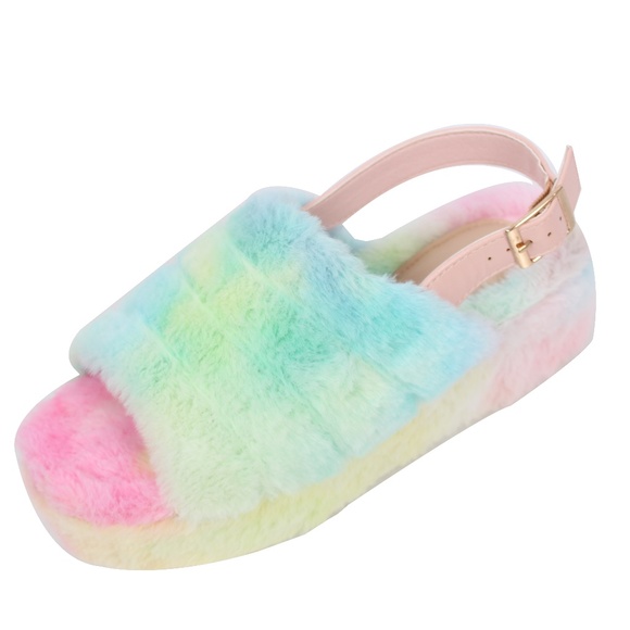 Shoes - Cotton Candy Open Toe Fuzzy Slingback Platform Wed